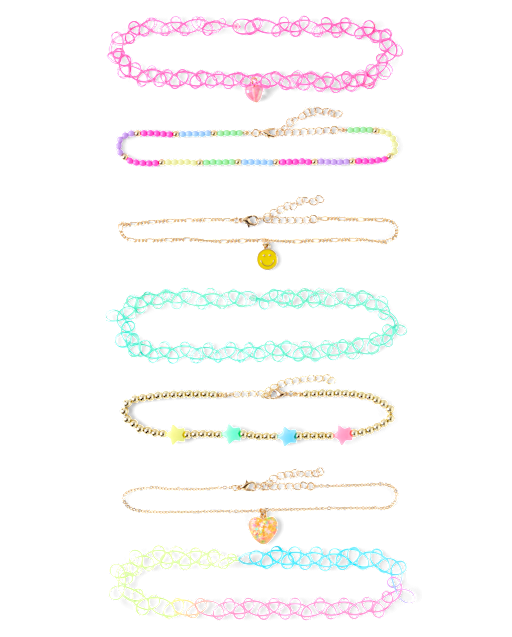 Girls Charm Choker Necklace 7-Pack