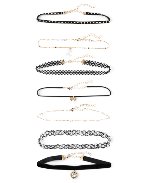 Girls Heart Choker Necklace 7-Pack