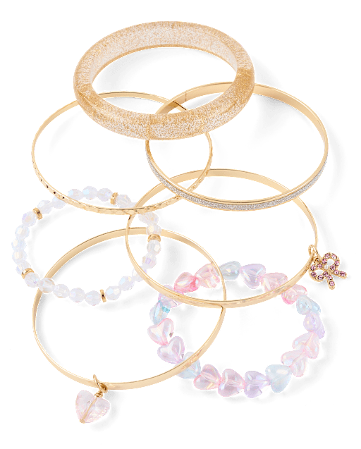 Girls Heart Bangle Bracelet 7-Pack