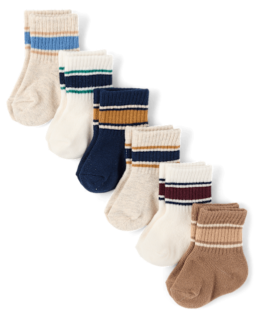 Lot de 6 paires de chaussettes mi-longues rayées pour bébé garçon