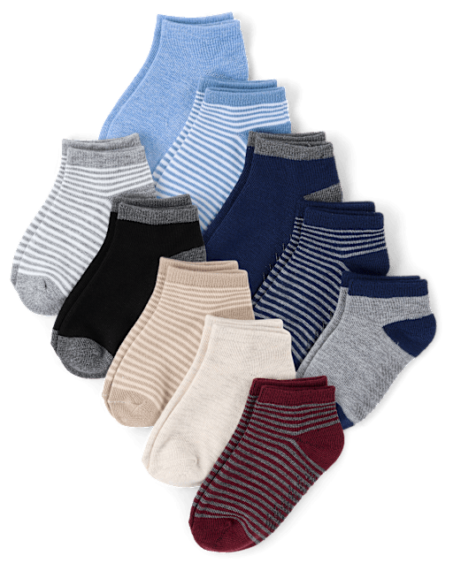 Toddler Boys Striped Ankle Socks 10-Pack