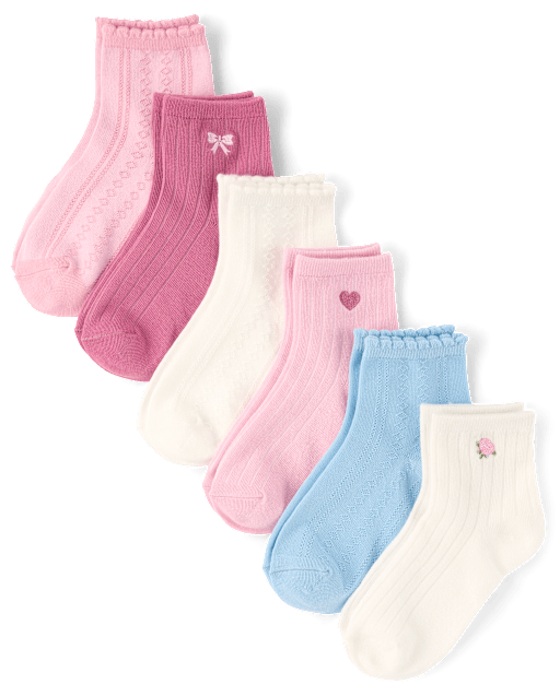 Lot de 6 paires de chaussettes mi-longues brodées en pointelle pour filles