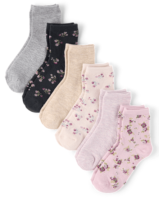 Lot de 6 paires de chaussettes mi-longues fleuries pour filles