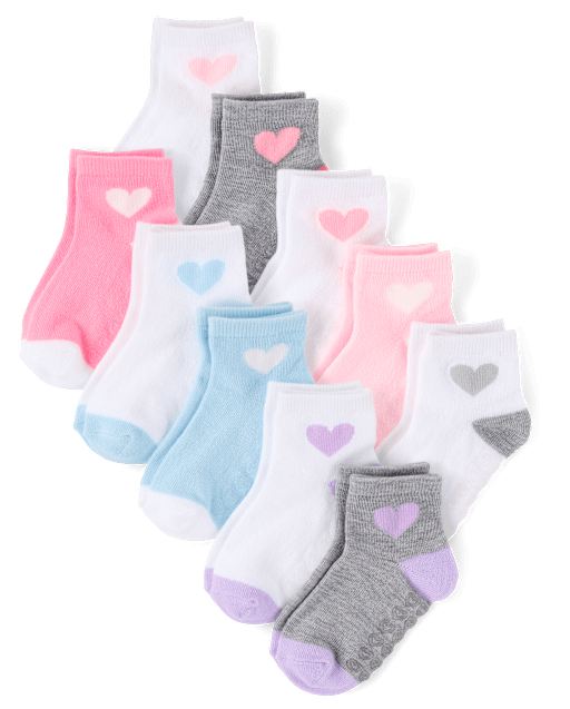 Lot de 10 paires de chaussettes mi-longues à motif cœur pour petites filles