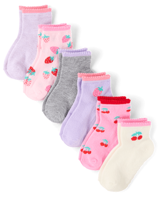 Lot de 6 paires de chaussettes mi-longues à motifs de fruits pour petites filles