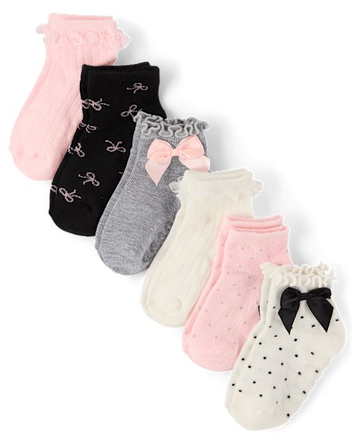 Lot de 6 paires de chaussettes mi-longues à volants pour petites filles