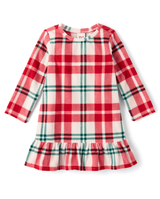 Baby And Toddler Girls Matching Family Plaid Dream Fleece Ruffle Nightgown