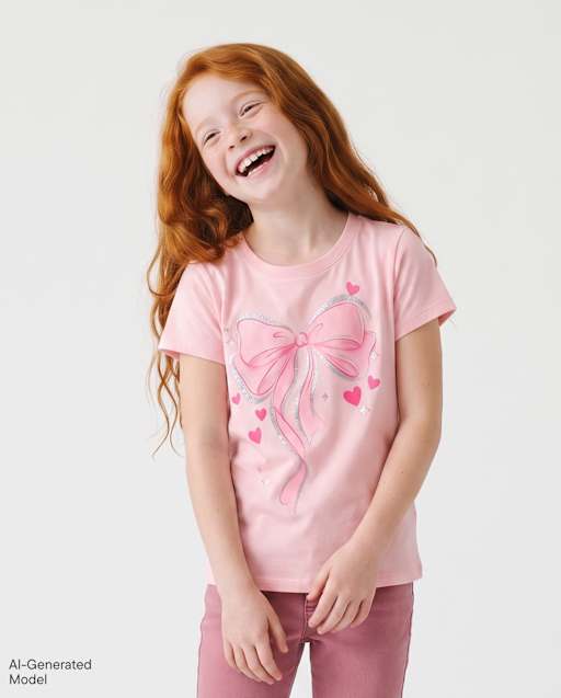 Girls Bow Hearts Graphic Tee