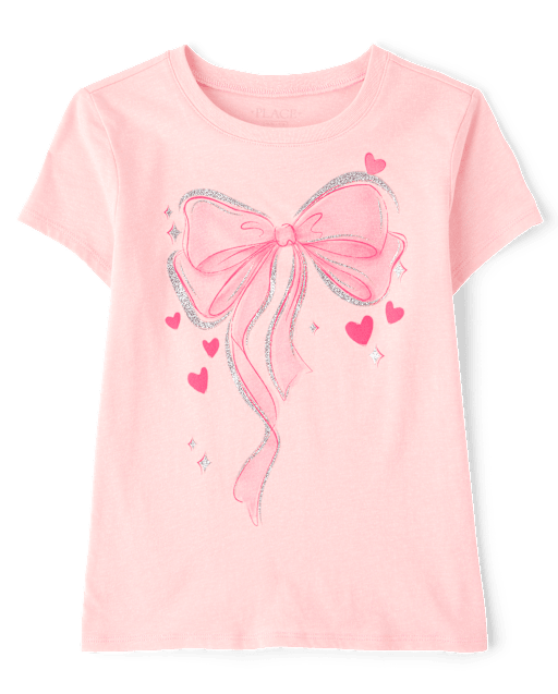 Girls Bow Hearts Graphic Tee
