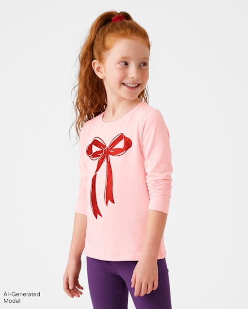 T-shirt graphique nœud de Noël pour filles