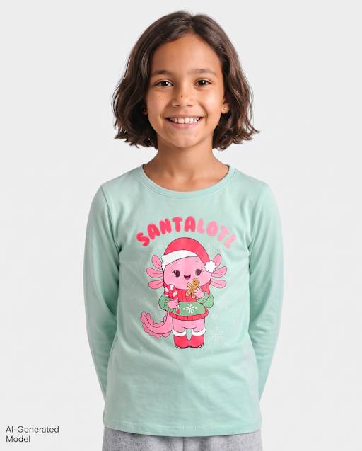 Girls Christmas Axolotl Graphic Tee
