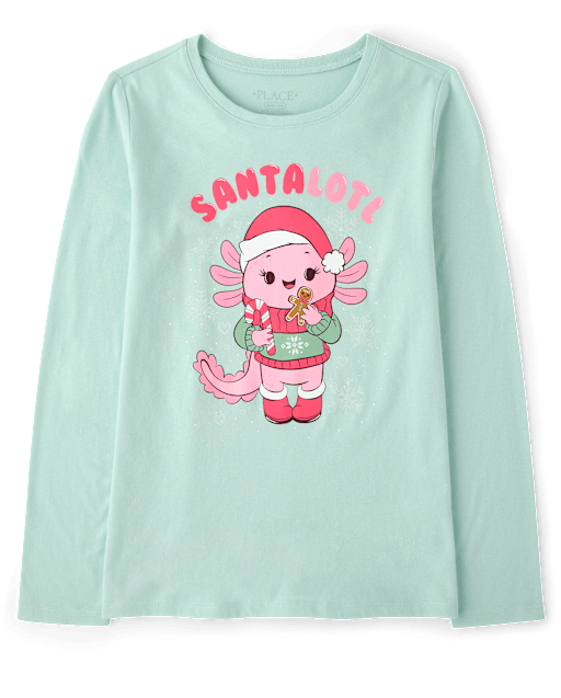 Girls Christmas Axolotl Graphic Tee