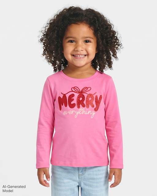 T-shirt graphique de Noël pour bébés et petites filles « Joyeuses fêtes »