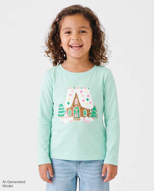 Baby And Toddler Girls Christmas Gingerbread House Graphic Tee