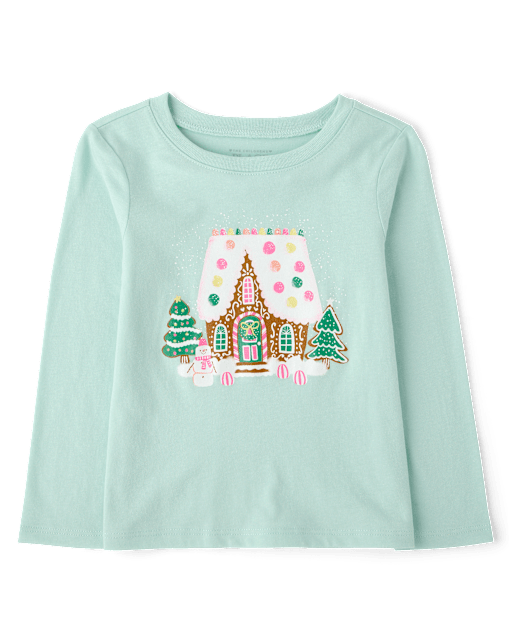 Baby And Toddler Girls Christmas Gingerbread House Graphic Tee