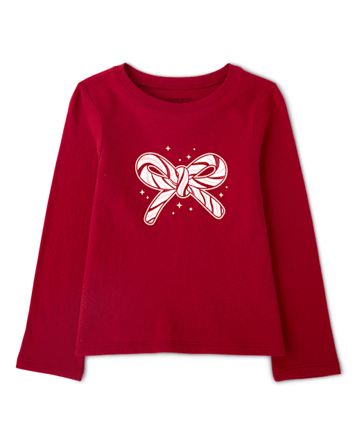 Baby And Toddler Girls Christmas Candy Cane Bow Graphic Tee