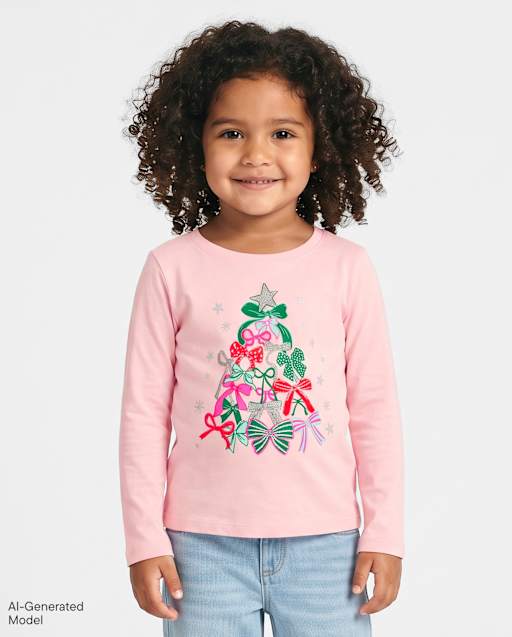 Baby And Toddler Girls Christmas Tree Bows Graphic Tee