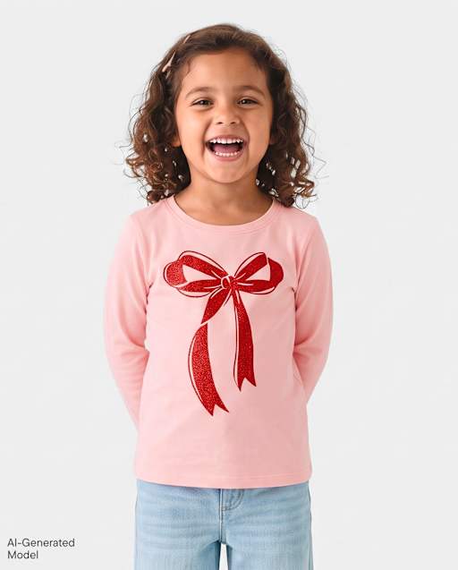 Baby And Toddler Girls Christmas Bow Graphic Tee
