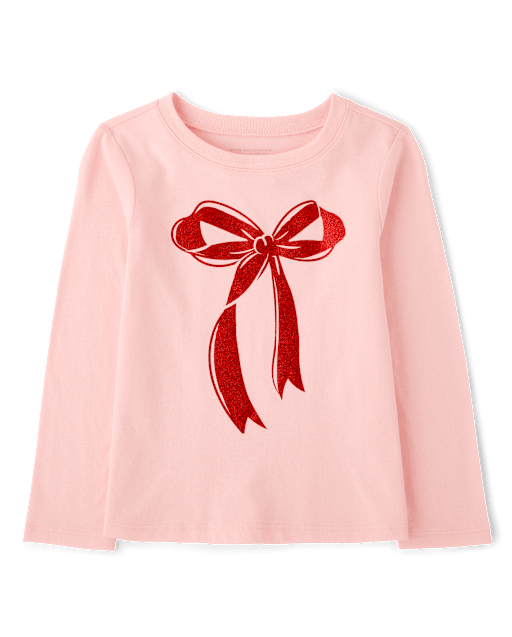 Baby And Toddler Girls Christmas Bow Graphic Tee