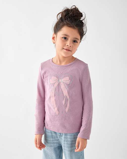 Baby And Toddler Girls Bow Graphic Tee