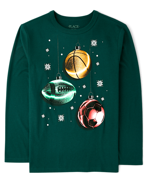 Boys Christmas Sports Ornaments Graphic Tee