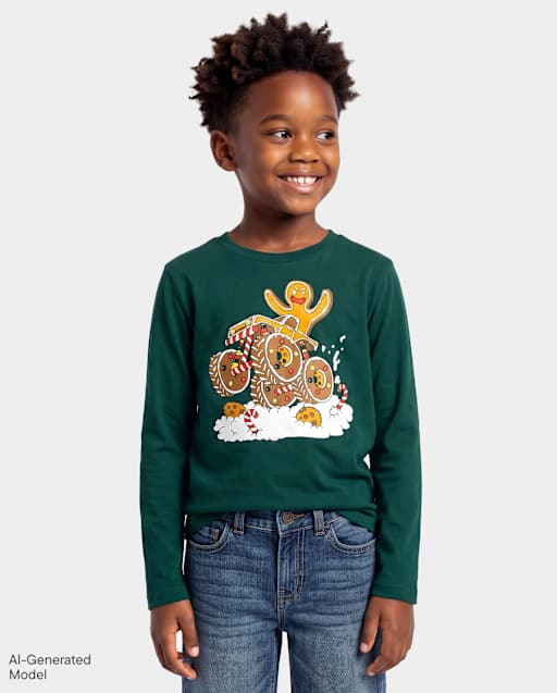 Boys Christmas Gingerbread Monster Truck Graphic Tee