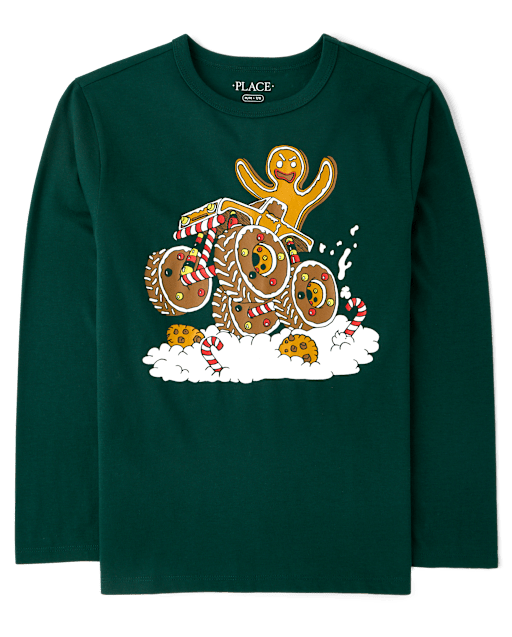 Boys Christmas Gingerbread Monster Truck Graphic Tee