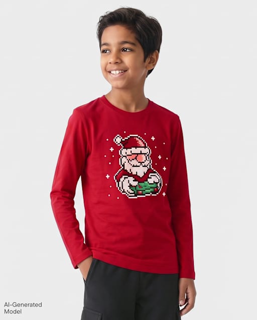 Boys Christmas Gaming Santa Graphic Tee