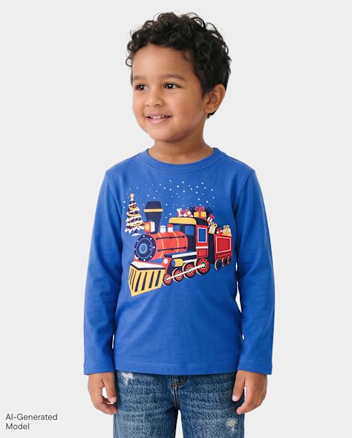 Baby And Toddler Boys Christmas Train Graphic Tee