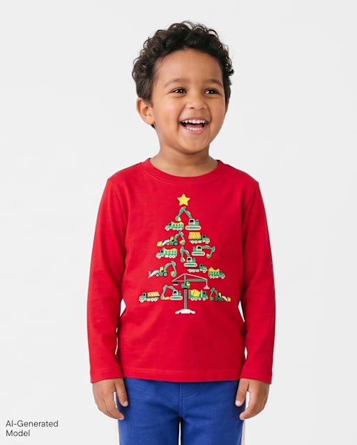 Baby And Toddler Boys Christmas Tree Vehicle Graphic Tee