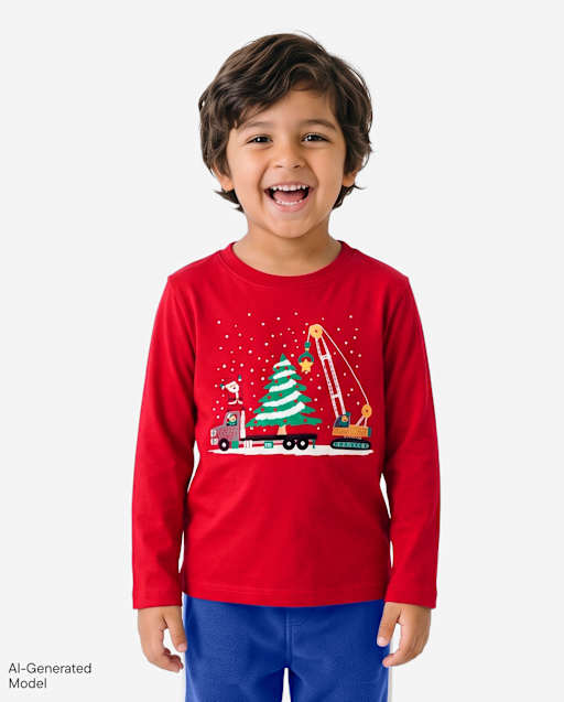Baby And Toddler Boys Christmas Construction Vehicle Graphic Tee