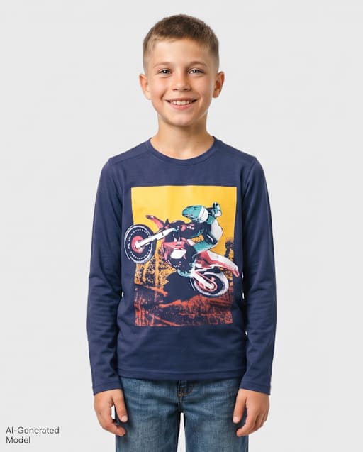 T-shirt graphique pour garçon, motif motard