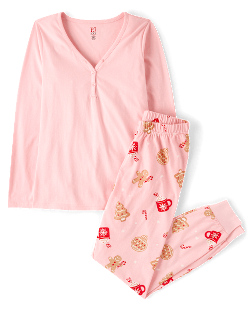 Womens Matching Family Gingerbread Cotton Henley Pajamas