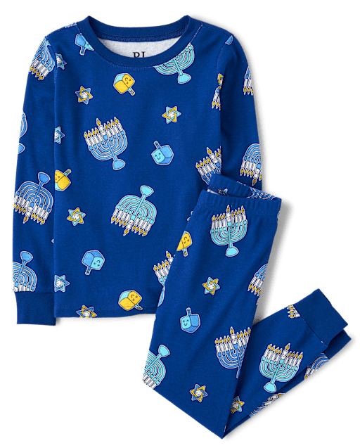 Pyjamas en coton ajustés et lumineux assortis pour enfants, parfaits pour Hanoukka