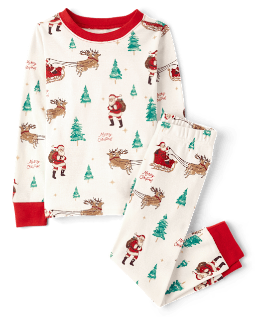 Kids Matching Family Santa Sleigh Snug Fit Cotton Pajamas