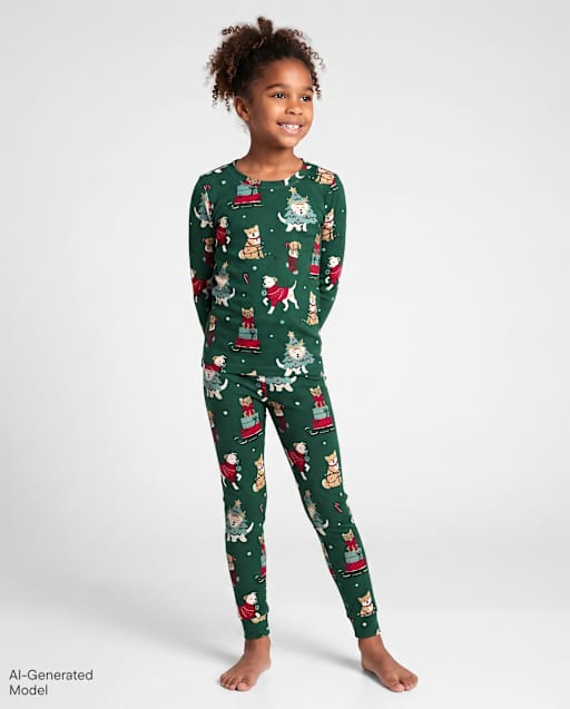 Kids Matching Family Christmas Dogs Snug Fit Cotton Pajamas
