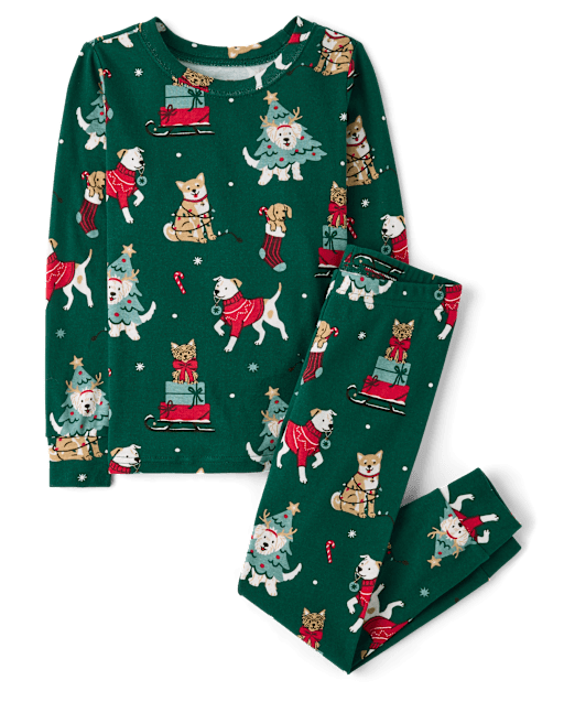 Kids Matching Family Christmas Dogs Snug Fit Cotton Pajamas