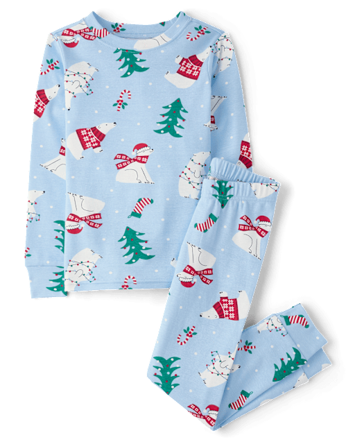 Kids Matching Family Christmas Polar Bear Snug Fit Cotton Pajamas
