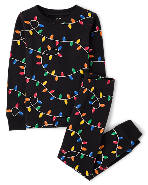 Kids Matching Family Christmas Lights Snug Fit Cotton Pajamas