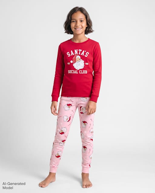 Girls Matching Family Santa's Social Club Snug Fit Cotton Pajamas