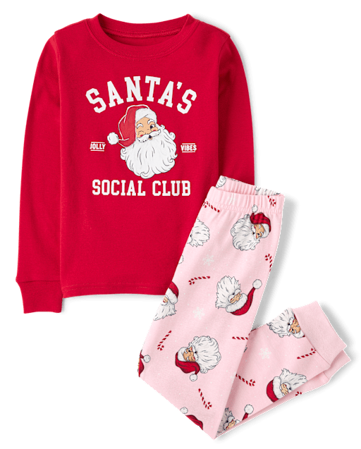 Pyjamas en coton ajustés pour filles, assortis à ceux de la famille, inspirés du club social du Père Noël