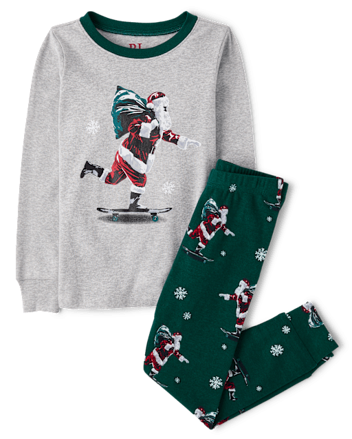 Boys Santa Skateboard Snug Fit Cotton Pajamas