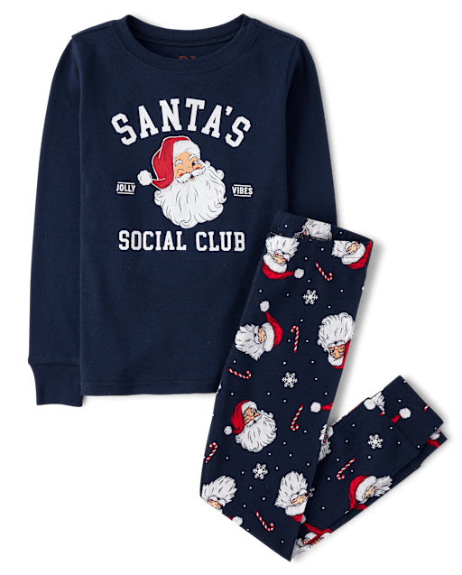Boys Matching Family Santa's Social Club Snug Fit Cotton Pajamas