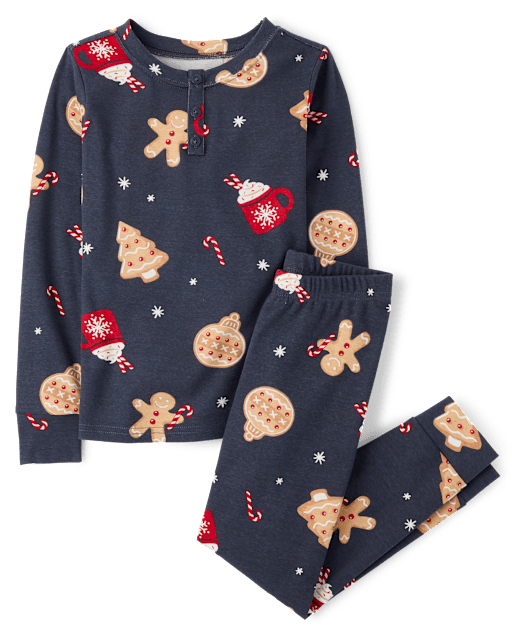 Boys Matching Family Gingerbread Snug Fit Cotton Henley Pajamas