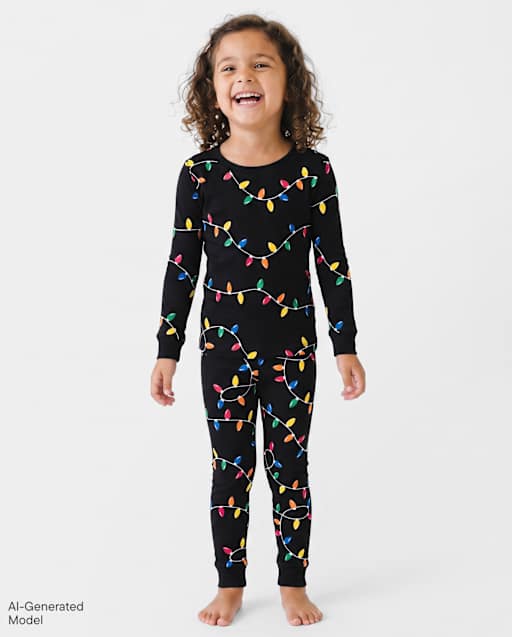 Baby And Toddler Matching Family Christmas Lights Snug Fit Cotton Pajamas