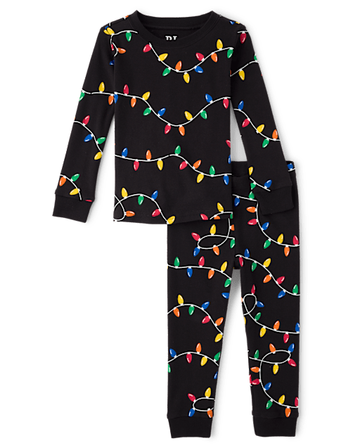 Baby And Toddler Matching Family Christmas Lights Snug Fit Cotton Pajamas