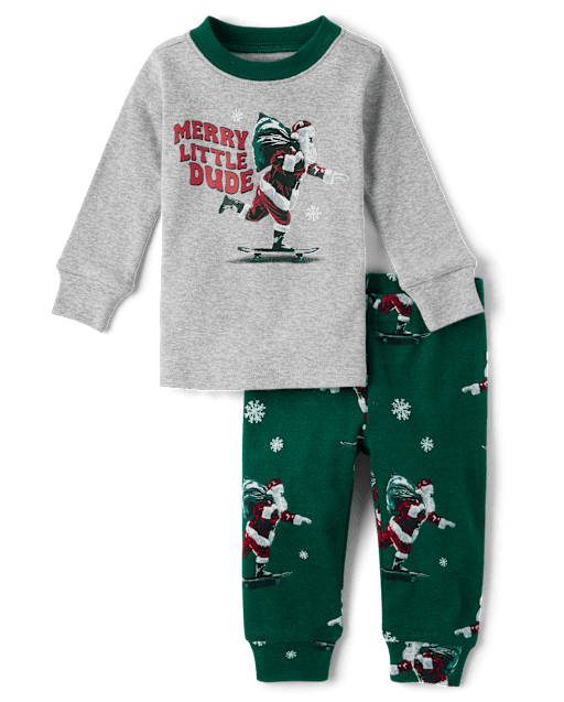 Baby And Toddler Boys Santa Skateboard Snug Fit Cotton Pajamas
