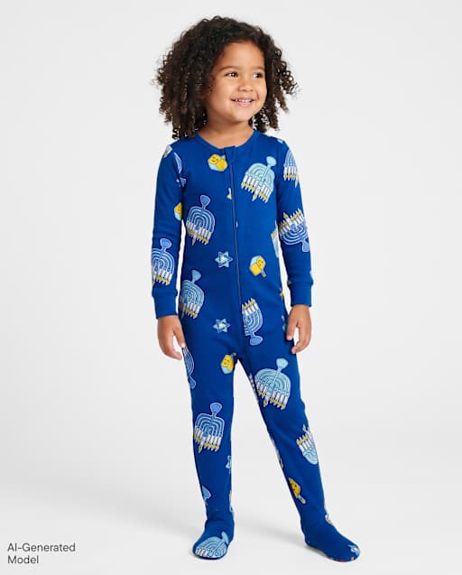 Baby And Toddler Matching Family Hanukkah Snug Fit Cotton Footed One Piece Pajamas