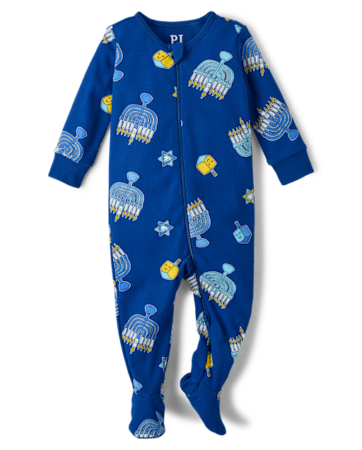 Baby And Toddler Matching Family Hanukkah Snug Fit Cotton Footed One Piece Pajamas