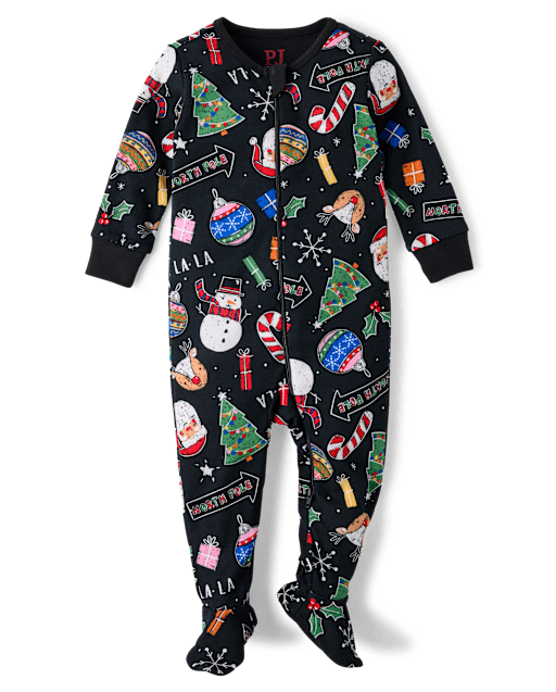 Baby And Toddler Matching Family Christmas Icon Snug Fit Cotton Footed One Piece Pajamas